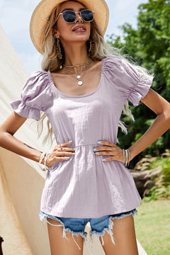 Short Puff Sleeve Peplum Top