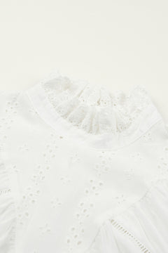 Eyelet Ruffle Collar Flounce Sleeve Top