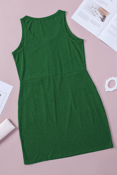 Button Front Sleeveless Dress with Pockets