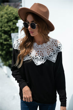 Crochet Lace Collar Panel Flannel Top