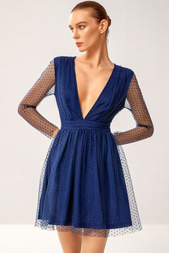 Polka Dot Deep V Mini Tulle Dress