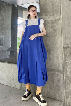 Slit Overall Dress with Pockets